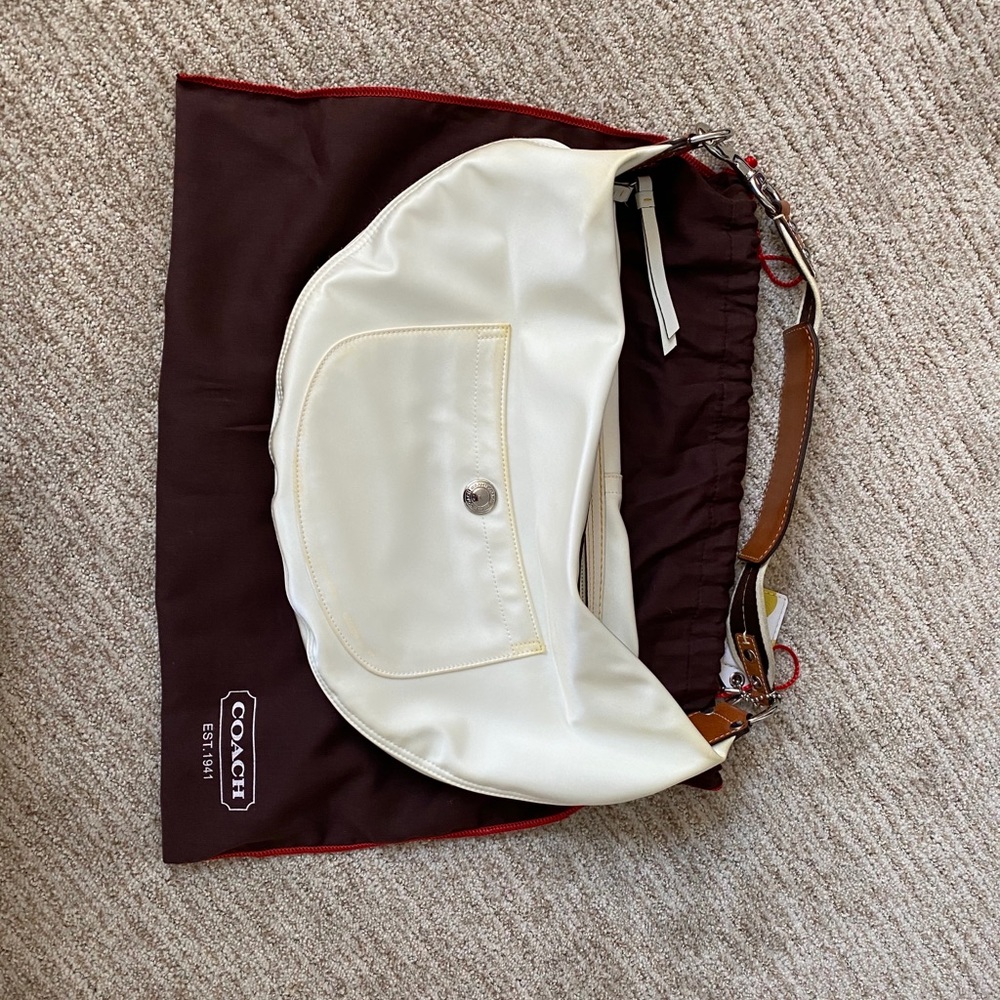 Authentic Coach White Satin Hobo Bag